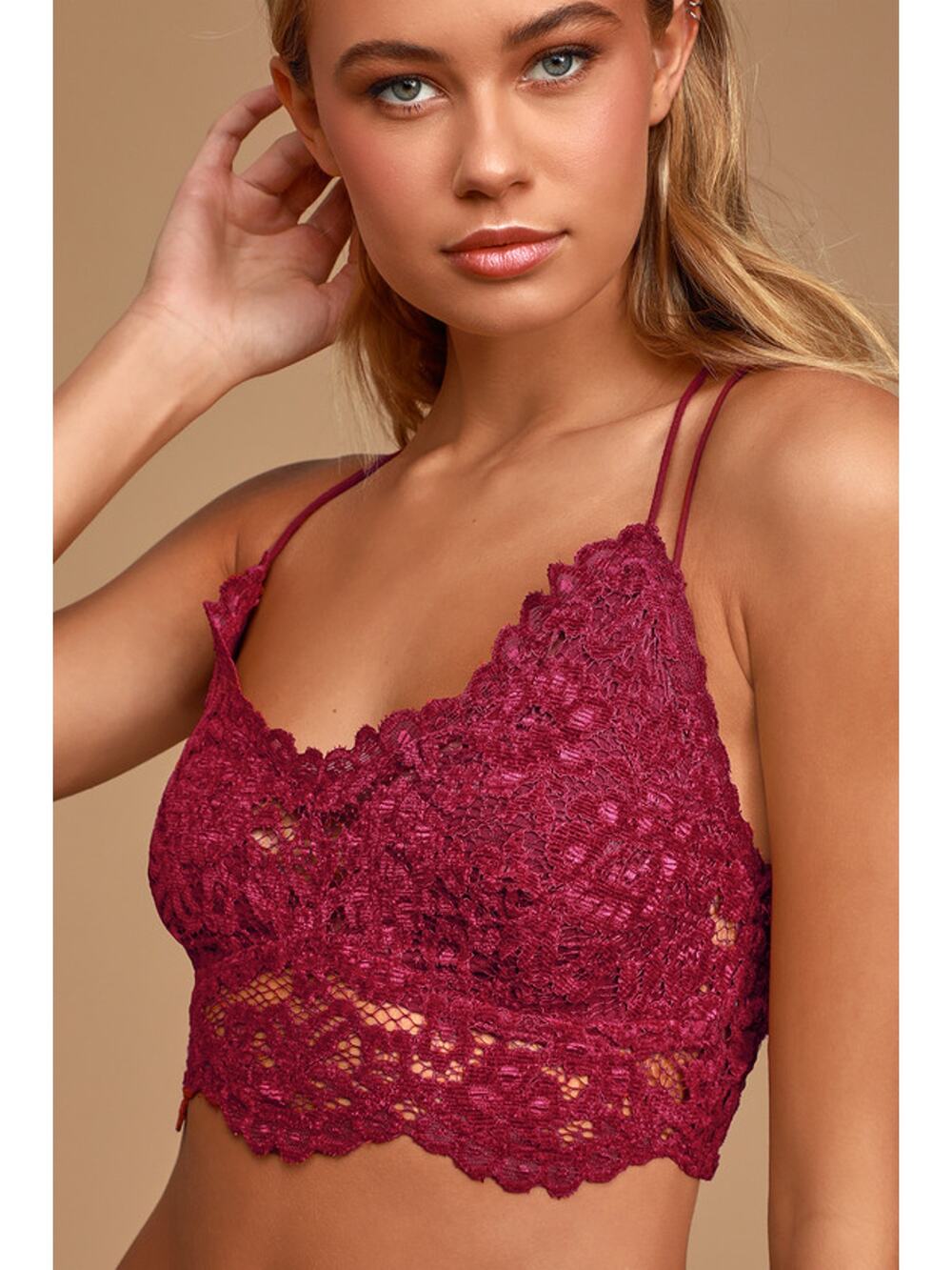 Free People Celine Bralette Velvet Lace Mulberry Size XS New